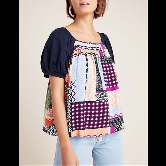 Anthropologie Tops - Anthropologie Sz M Maeve Printed Puff Sleeve Top